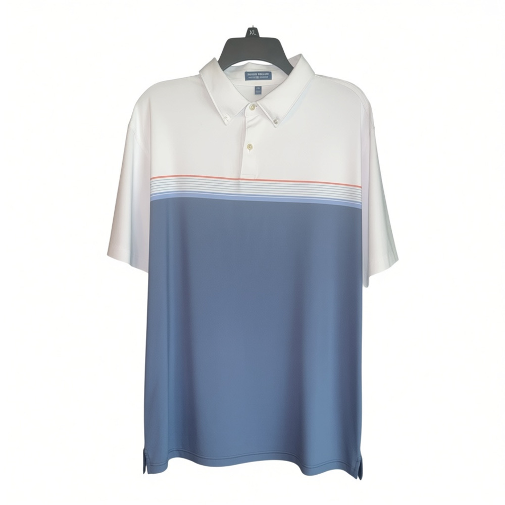 Peter Millar Crown Men's XL Performance Golf Polo Shirt White Blue Striped
